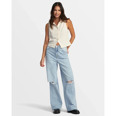 破洞宽松直筒阔腿牛仔裤