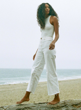 外贸原单Bil*labong Free Fall宽松休闲百搭弹力毛边高腰裤 白系