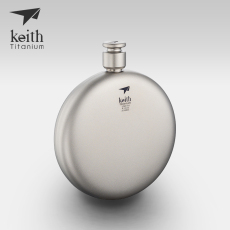 Фляжка keith铠斯钛酒壶圆形纯钛小酒瓶随身复古扁水壶白酒壶登山便携