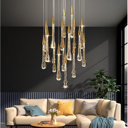 别墅复式楼大吊灯现代轻奢客厅