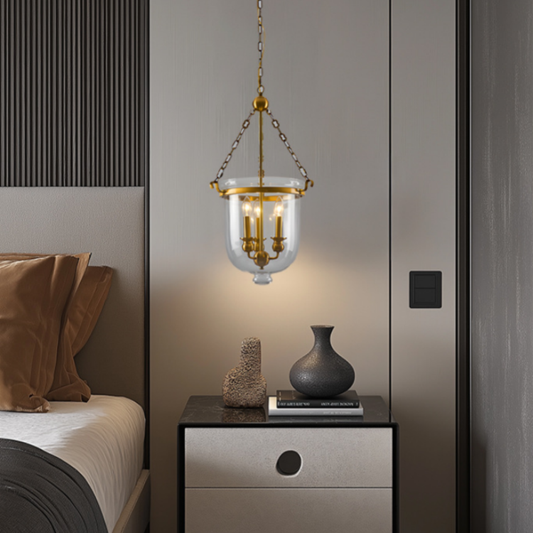 美式复古吊灯客厅灯轻奢大气玻璃灯罩金色链条餐厅卧室灯具