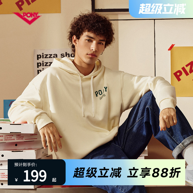 PONY連帽情侶套頭寬松衛衣