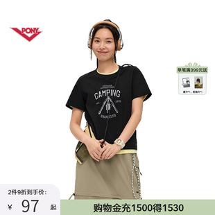 PONY波尼1972夏季女子短袖T恤透气亲肤户外运动休闲舒适252W2AT09