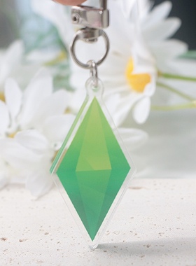 自制模拟人生绿色晶锥The Sims钥匙扣 卡通挂坠耳机装饰