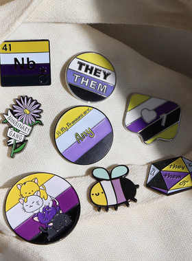 Nonbinary非二元徽章 酷儿情侣饰品彩虹Non装饰物百搭卡通徽章