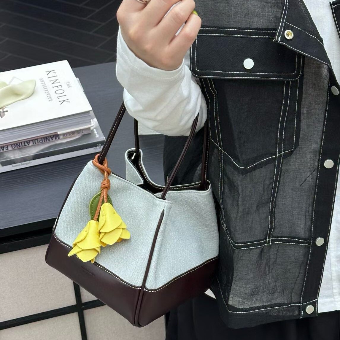 女包2026新款时尚拼色牛仔韩范小众手提斜挎包简约斜挎粽子包包