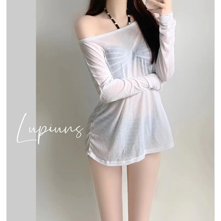 防晒显瘦遮肉长袖 可下水 外搭 仙气防晒泳衣小罩衫 防晒衫