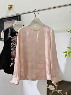 秀而2026早春新款时尚圆领重工印花新中式简约百搭醋酸衬衫女