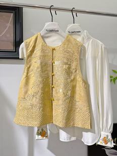 秀而高端2026早春新款新中式国风提花马甲女宽松显瘦背心上衣女