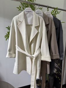 2025秋冬新款 100山羊绒双面呢大衣女系带羊绒大衣