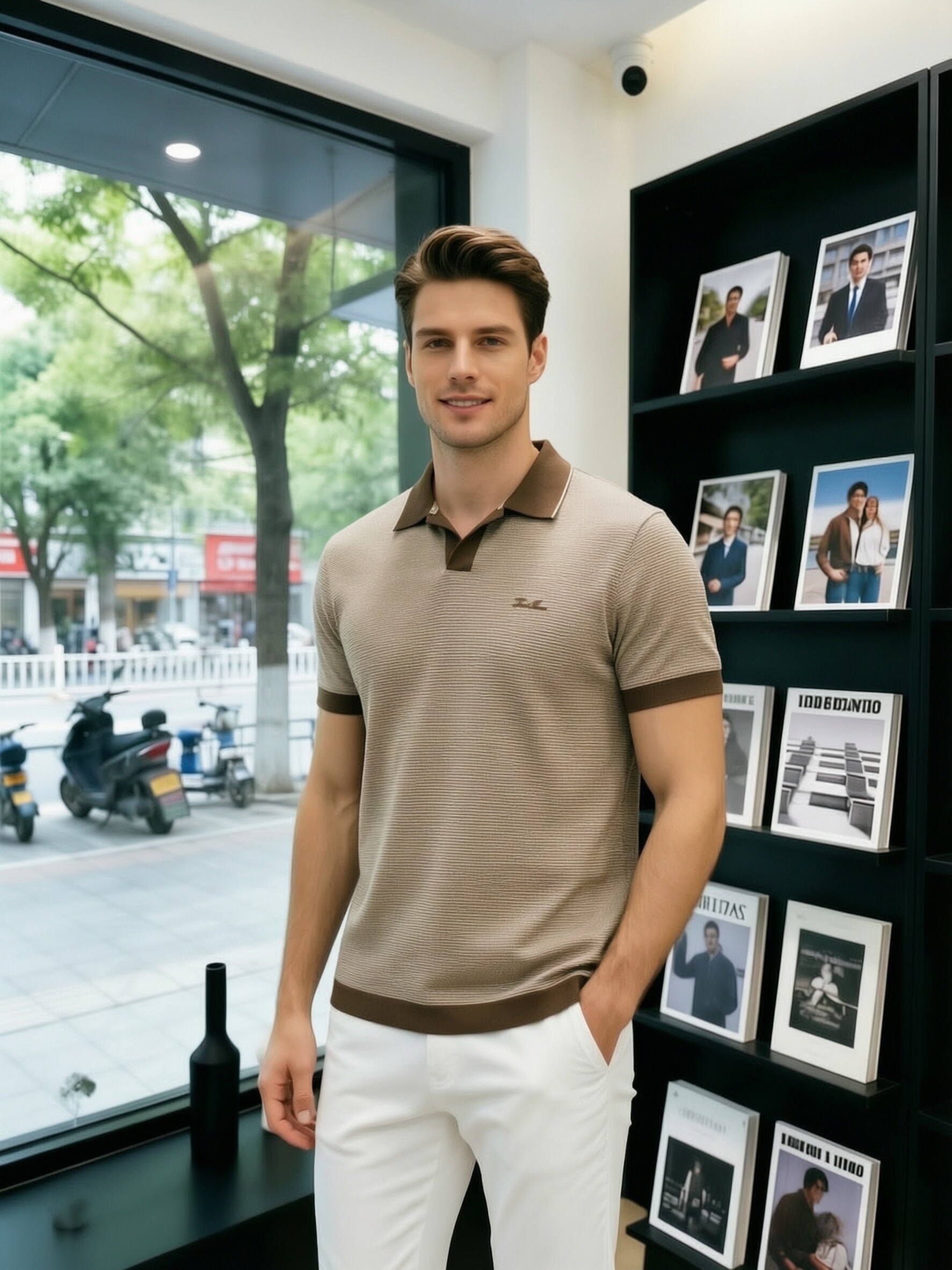 秀而高端2026早春新款男士新休闲商务翻领短袖T恤时尚百搭上衣男