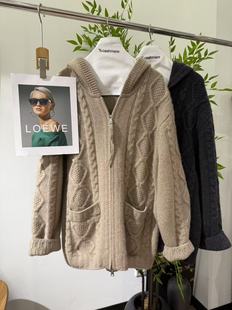 2025早秋新款 女 高紫100山羊绒宽松连帽拉链羊绒衫