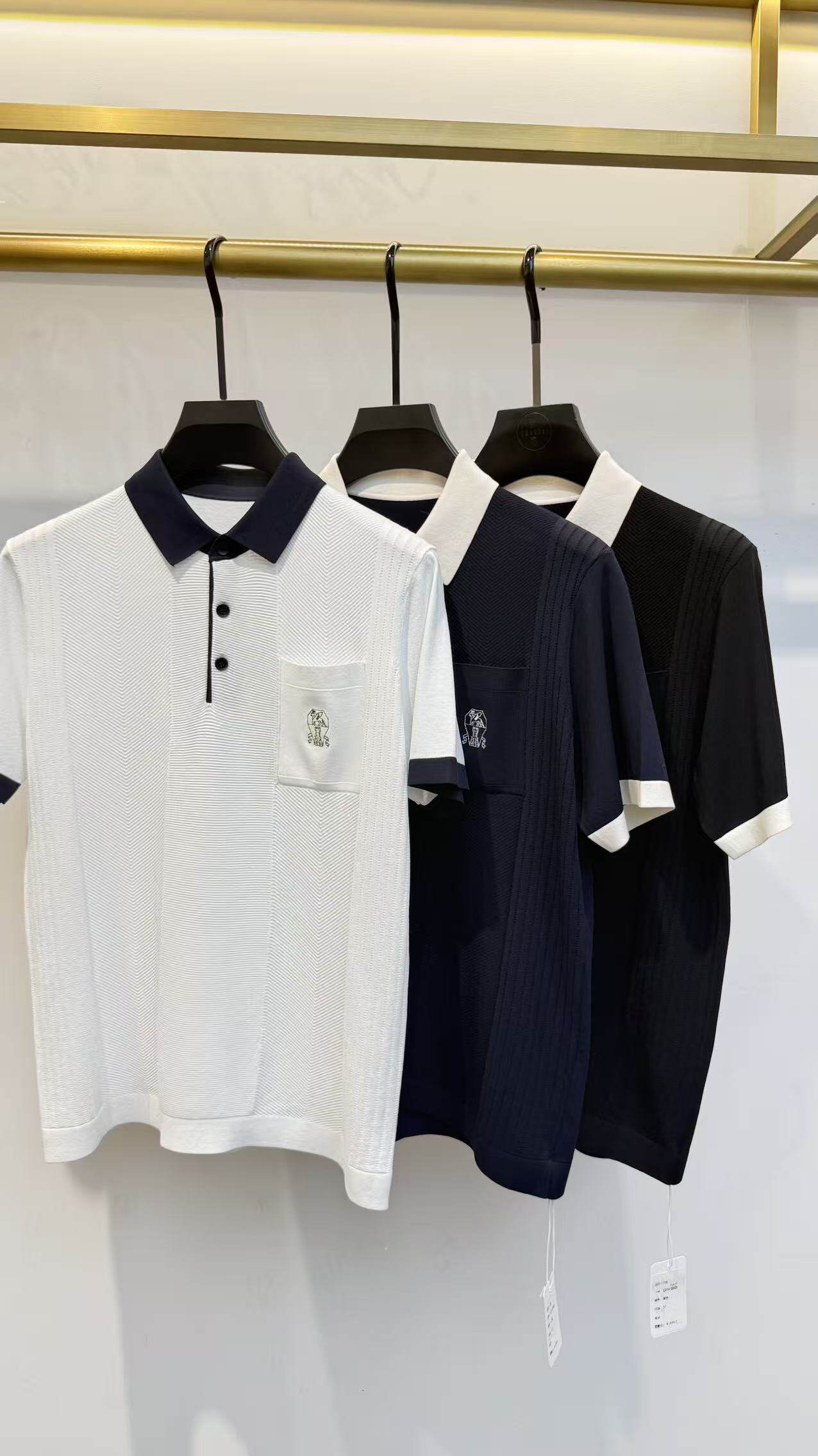 秀而高端男装2026夏季简约翻领撞色商务休闲时尚百搭短袖T恤75011