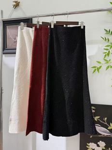 秀而高端2026早春新款编织亮丝毛毛边松紧腰修身鱼尾裙半身裙女