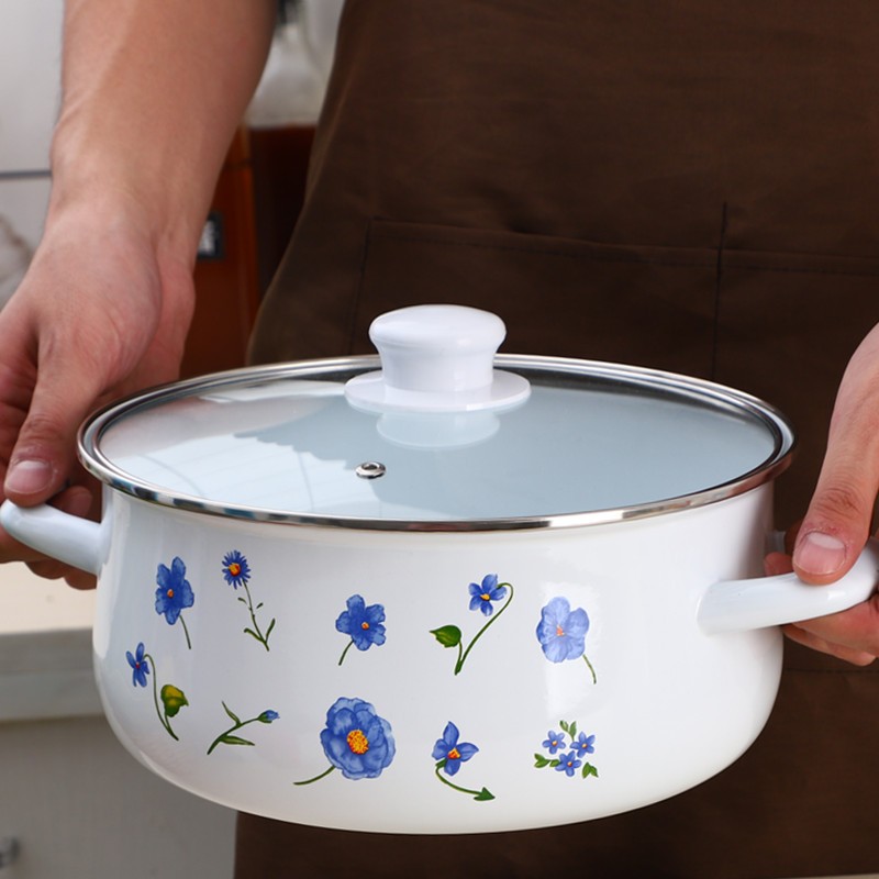 16-24cm老式搪瓷熬中药锅实用炖锅奶锅汤锅煮面小锅电磁炉燃气