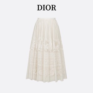 Dior/迪奥 2024夏季新款蕾丝蝴蝶图案大摆裙中长款喇叭形半身裙女