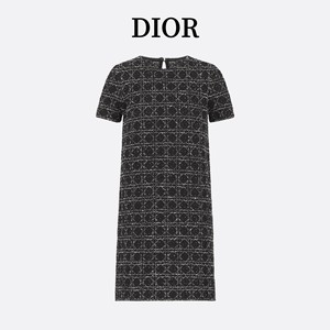 Dior/迪奥 24夏季新款经典藤格纹短袖直筒裙短款针织微喇连衣裙女