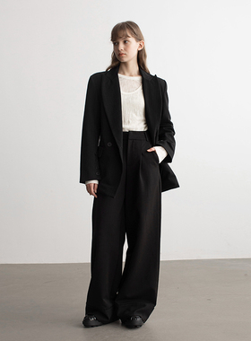 MESTLA简约时髦高级黑细条纹西装套装精致优雅气质宽松休闲通勤女