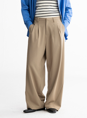 MESTLA直筒垂感阔腿裤西装裤醋酸羊毛天丝百搭通勤休闲拼接长裤