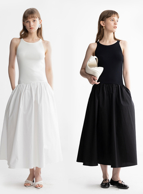 MESTLA春夏针织背心连衣裙女小众设计长款纯棉黑白法式浪漫蓬蓬裙