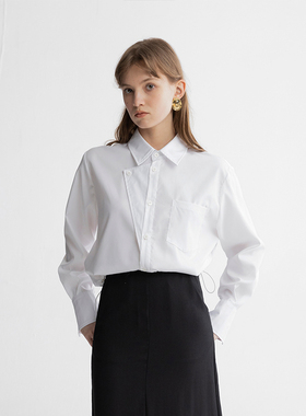 MESTLA春夏经典方领白衬衫液氨抗皱气质设计款抽绳短款上衣通勤女