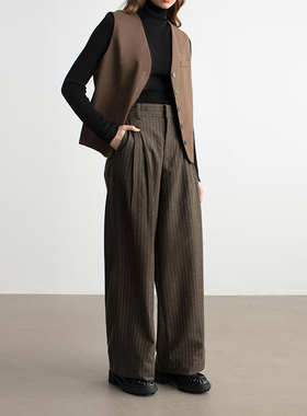 MESTLA 文艺条纹气质西装裤加厚羊毛廓形显瘦百搭休闲保暖阔腿