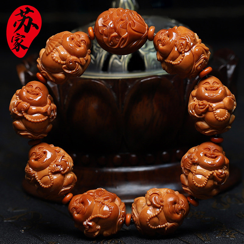 橄榄核手串22大籽佛珠弥勒精品核雕文玩手把件手工雕刻手链男女款