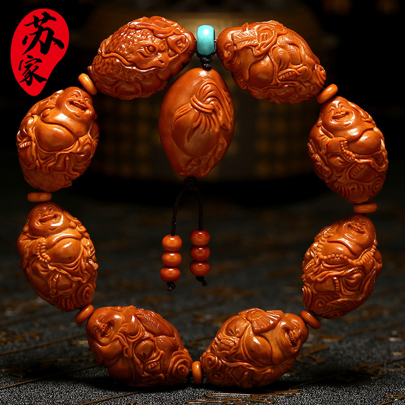 橄榄核手串 八大骑瑞兽弥勒核雕手工雕刻文玩盘玩 手把件手链男女