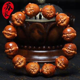 橄榄核手串20大籽财迷头核雕文玩手把件手工雕刻手链男女款