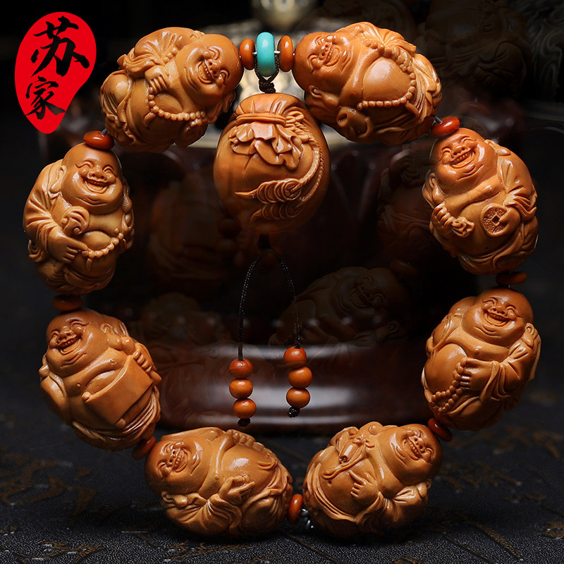 橄榄核手串22大籽八大弥勒精品核雕文玩手把件手工雕刻手链男女款