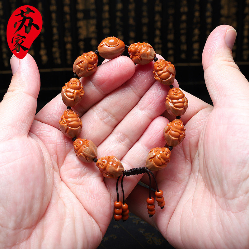 橄榄核手串14小弥勒纯手工精品核雕文玩手把件手工雕刻手链男女款