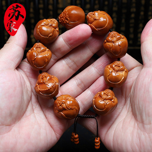 橄榄核手串24大籽原皮财神精品核雕文玩手把件手工雕刻手链男女款