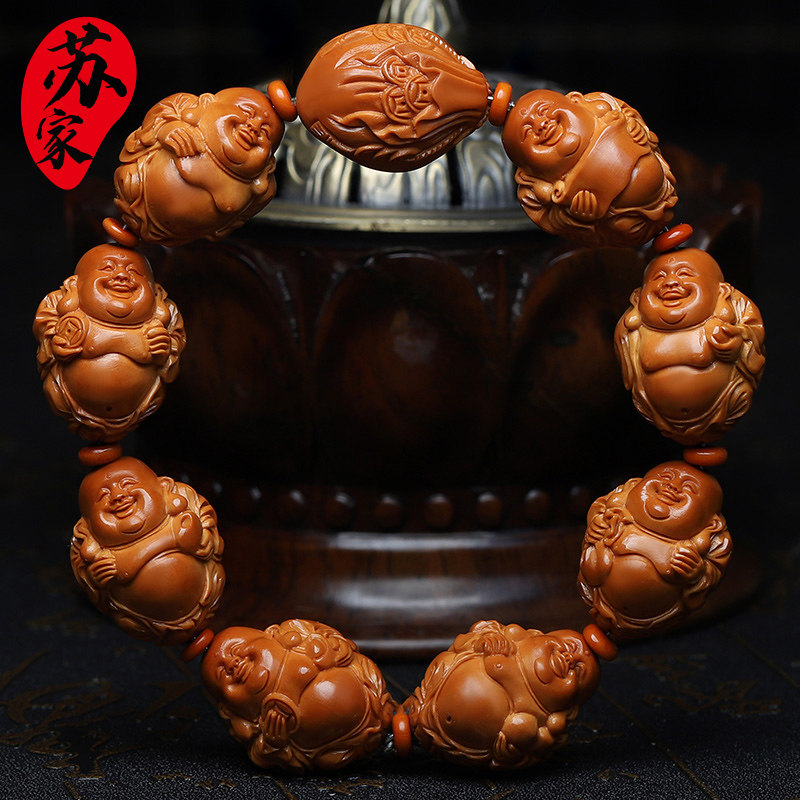 橄榄核手串20大籽八大弥勒精品核雕文玩手把件手工雕刻手链男女款