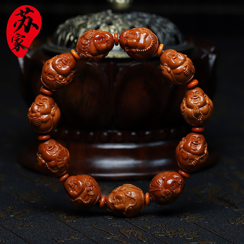 橄榄核手串15小籽弥勒精品核雕文玩手把件手工雕刻手链男女款