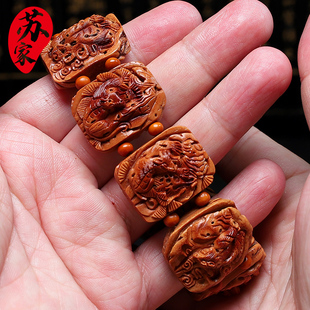 桃核手串虎啸山林手牌精品核雕文玩手持把件新品手工浮雕手链男女
