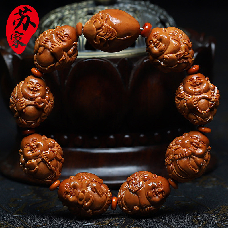 橄榄核手串19mm开心弥勒精品核雕文玩手把件手工雕刻手链男女款