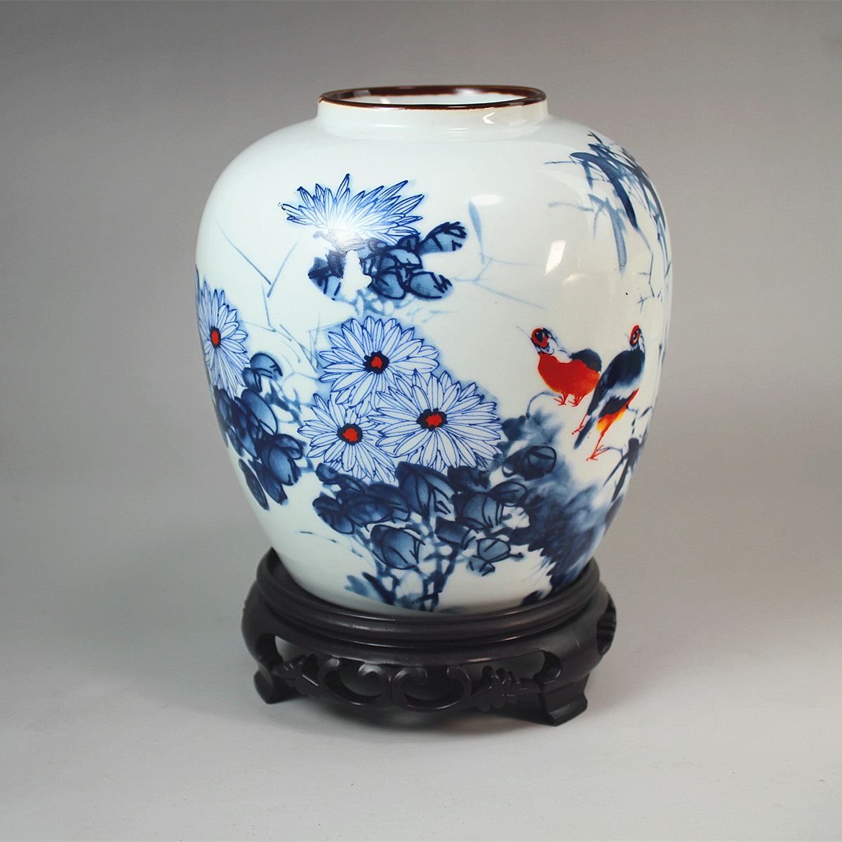 仿古玩清代光绪年制粉彩釉紫边坛茶叶罐家居装饰品收藏