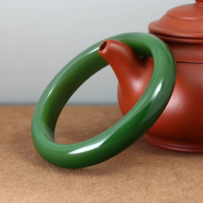【小胡子玉器】和田玉 碧玉 冰底 59mm手镯