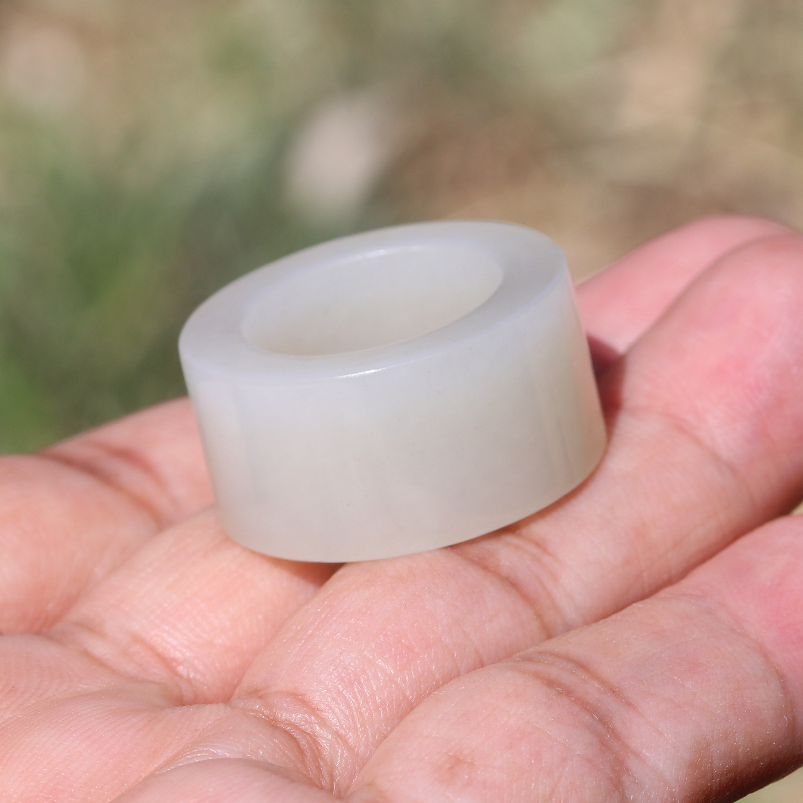 【小胡子玉器】和田玉 籽料 白玉 16.3mm 戒子 扳指
