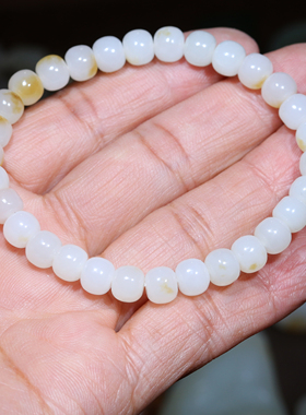【小胡子玉器】和田玉 且末 糖白 老型珠 7mm手串