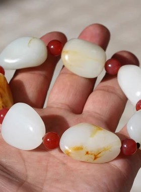 【小胡子玉器】和田玉 籽料 秋梨黄皮 原石 精修 男款 手链