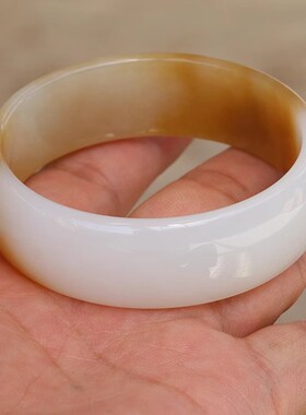 【小胡子玉器】和田玉 山流水 糖羊脂玉 高白 53mm手镯