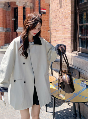 2026新款春装韩版接头翻领卫衣拼接格子翻袖2D009-2576P185控268