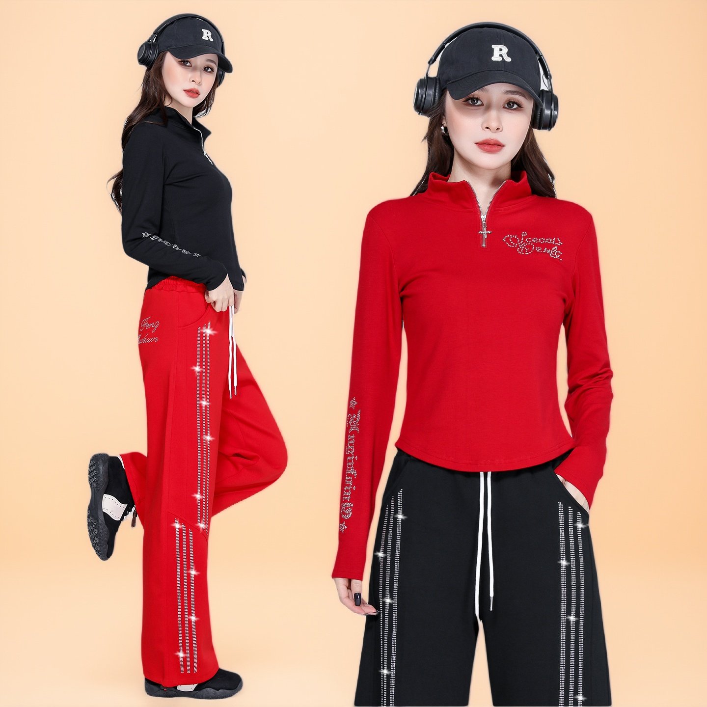 加绒上衣新款广场舞运动套装女半拉链舞蹈服镶钻长袖显瘦时尚健身,运动/瑜伽/健身/球迷用品,广场舞套装,淘宝优惠券,粉丝福利购,淘宝优惠卷