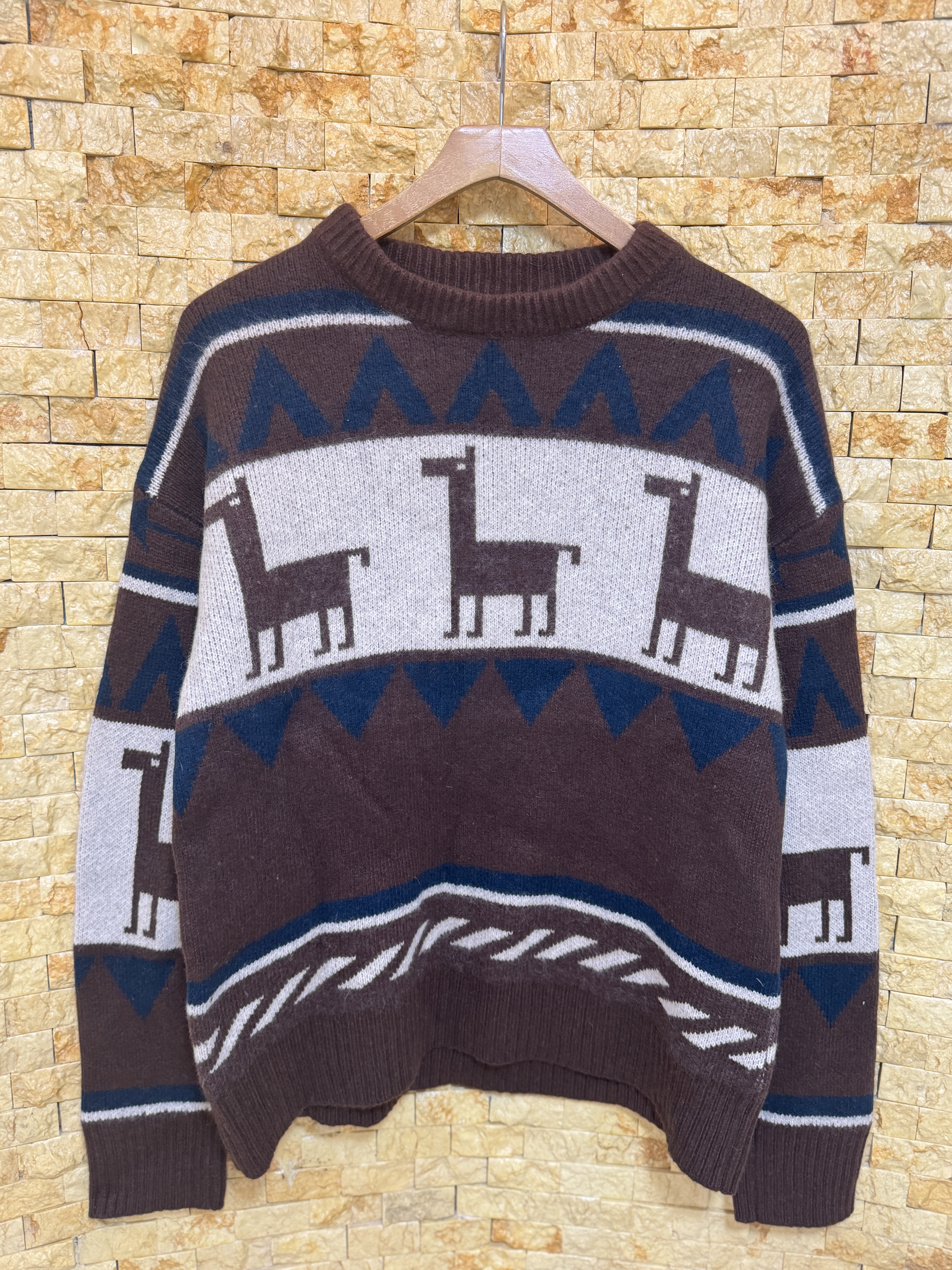 古着vintage孤品日系复古森系费尔岛秘鲁羊驼童趣文艺休闲毛衣