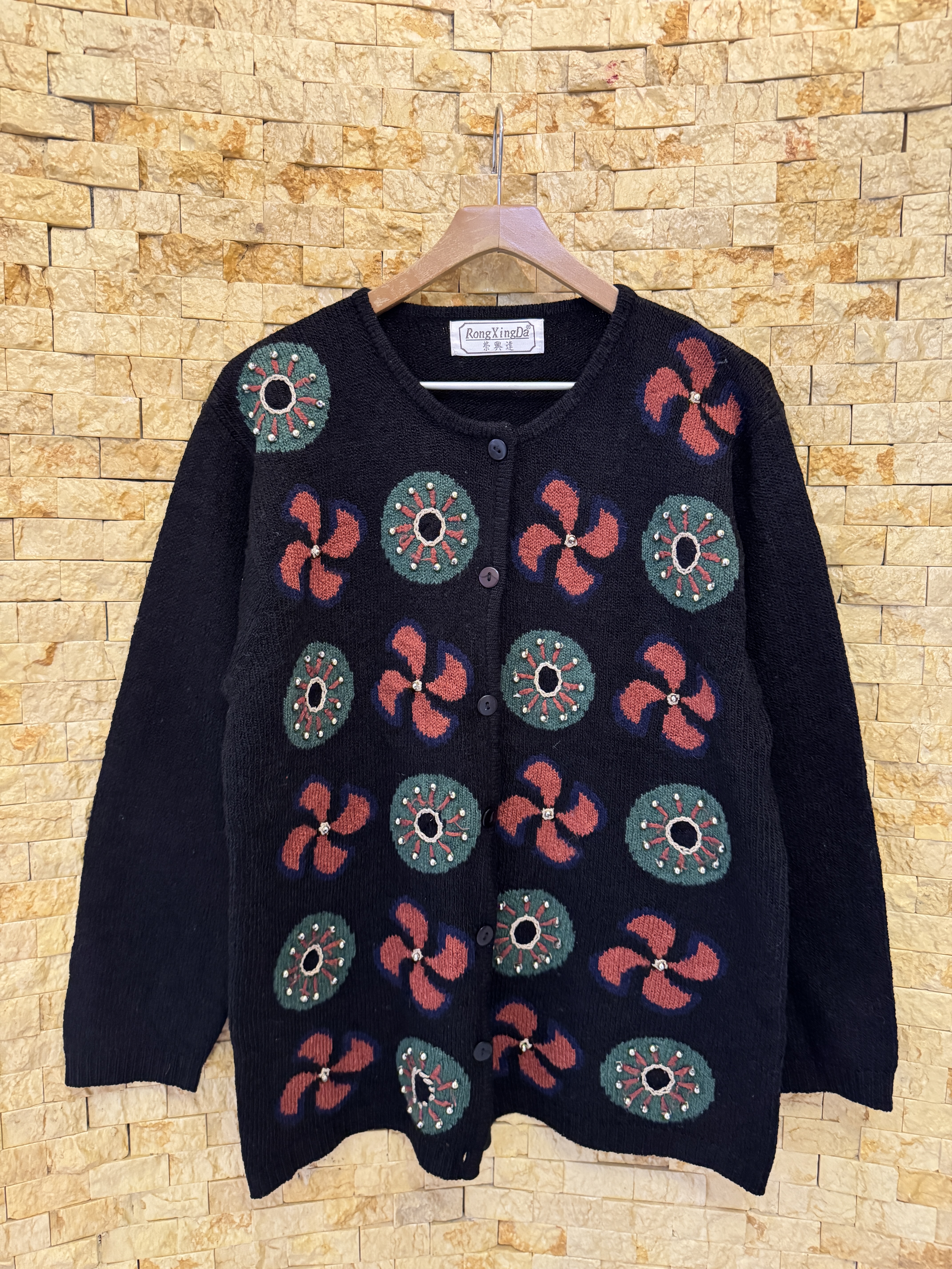 vintage古着孤品复古费尔岛森系学院小清新宽松休闲毛衣针织开衫