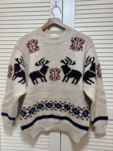 vintage古着孤品北欧手工棒针雪花麋鹿图案童趣费尔岛冰岛毛衣