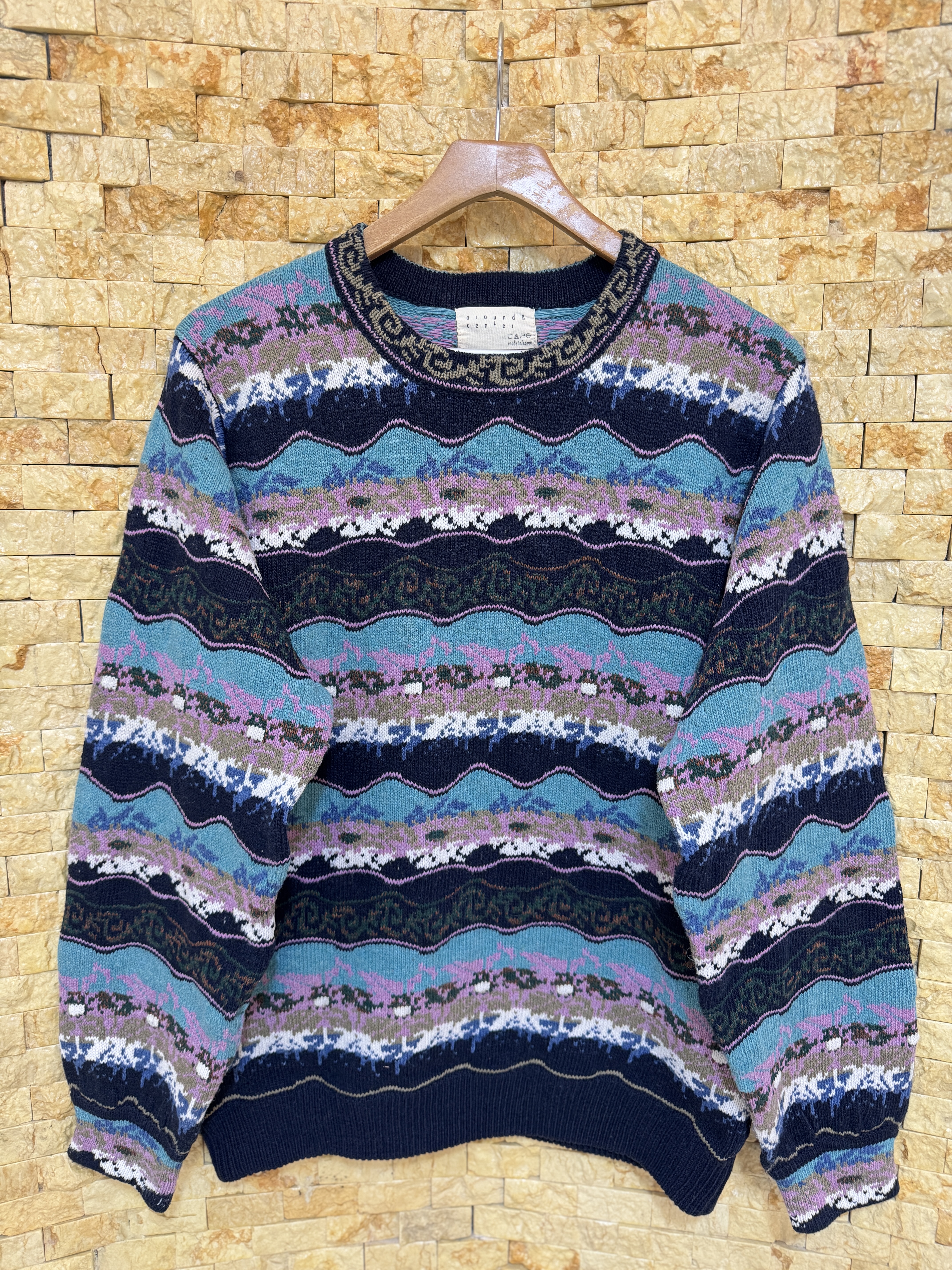 古着vintage孤品日系复古森系费尔岛民族风文艺休闲拼接撞色毛衣