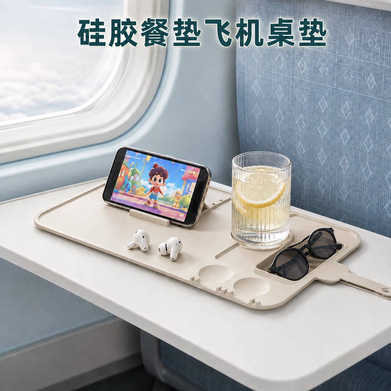 飞机小桌板硅胶餐垫手机支架