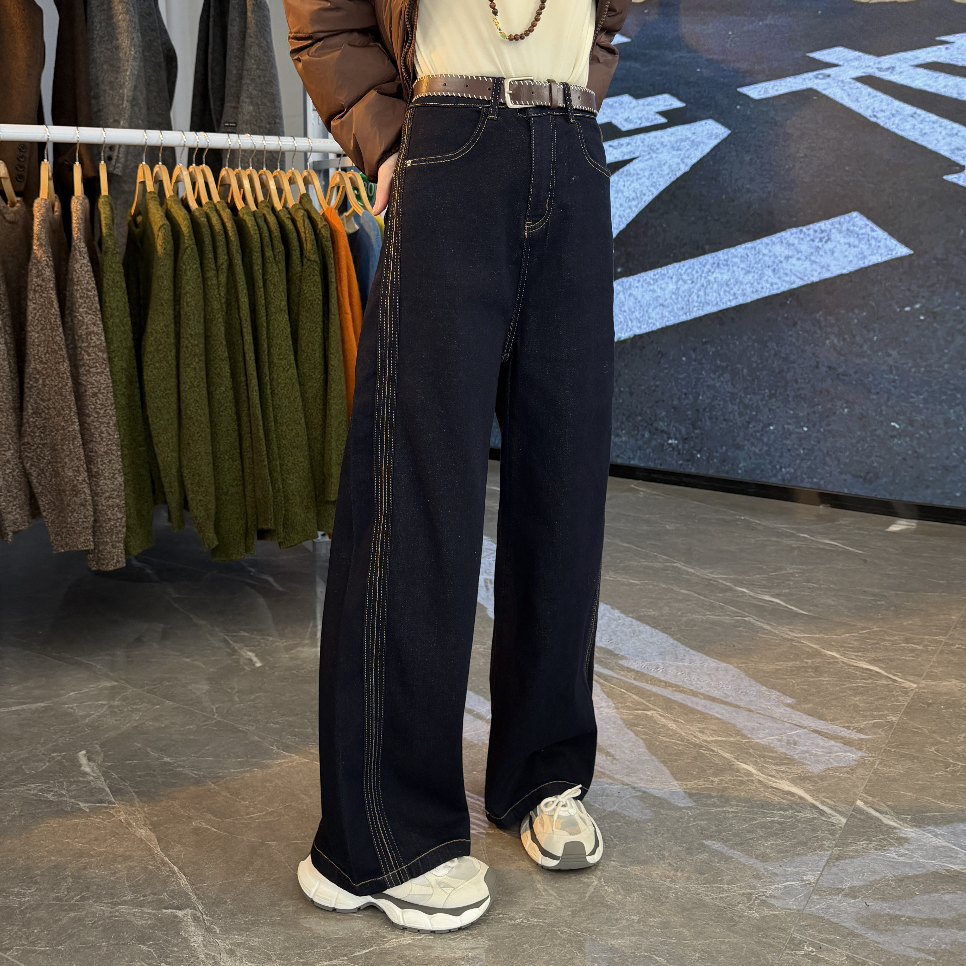 恩佳N【189】宽松百搭直筒蓝色牛仔裤251024105